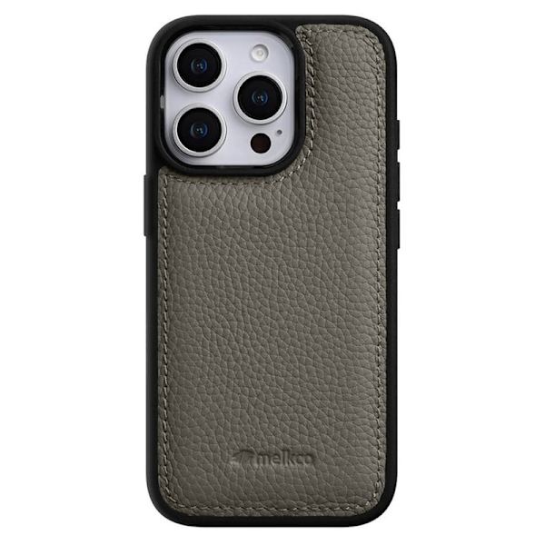 MELKCO Mobilskal till iPhone 16 Pro Max Äkta Läder PC Grå