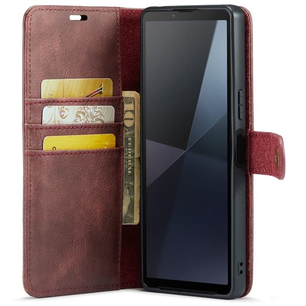 DG.MING Sony Xperia 10 VI Plånboksfodral Äkta läder 2-in-1 Röd