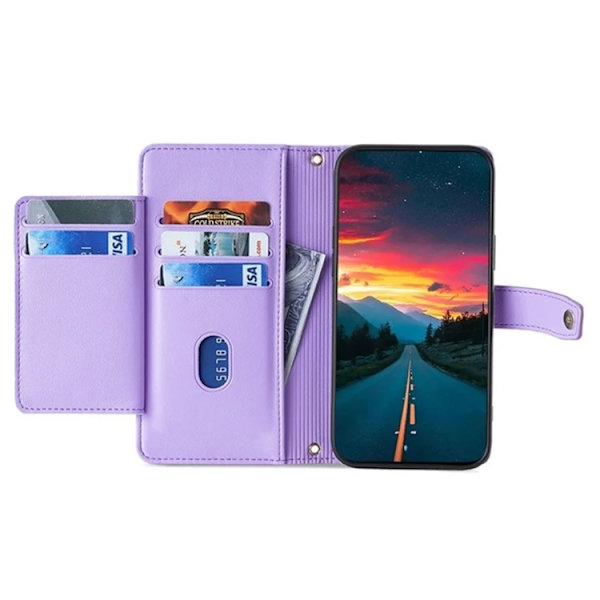 Galaxy S25 Plus Konstläder Plånboksfodral med 2 Rem - Lila Lila