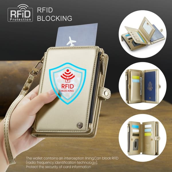 CASEME Me60 RFID-blocker Passerkort Plånboksfodral Resa Guld
