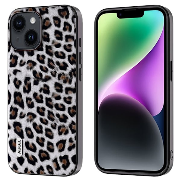 ABEEL Mobilskal till iPhone 14 Plus PU Läder TPU + PC Leopard Silver