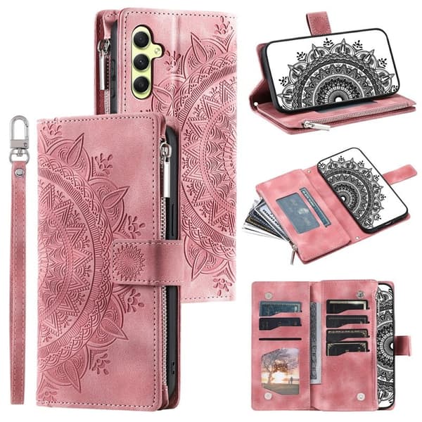 Samsung Galaxy S26 Plånboksfodral Mandala Blommönster Konstläder - Roséguld
