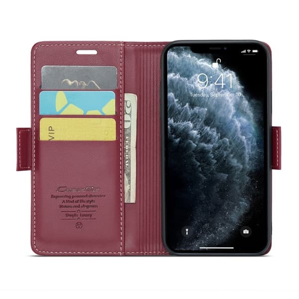 CASEME iPhone 11 Pro Max Plånboksfodral Konstläder RFID-Skydd Röd