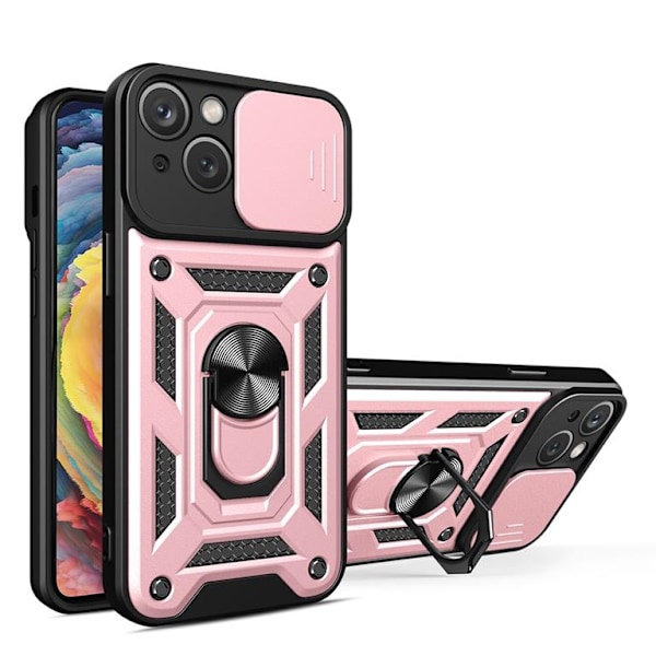 iPhone 14 Plus Skal med Ringhållare Hybrid Armor Camshield - Rosa