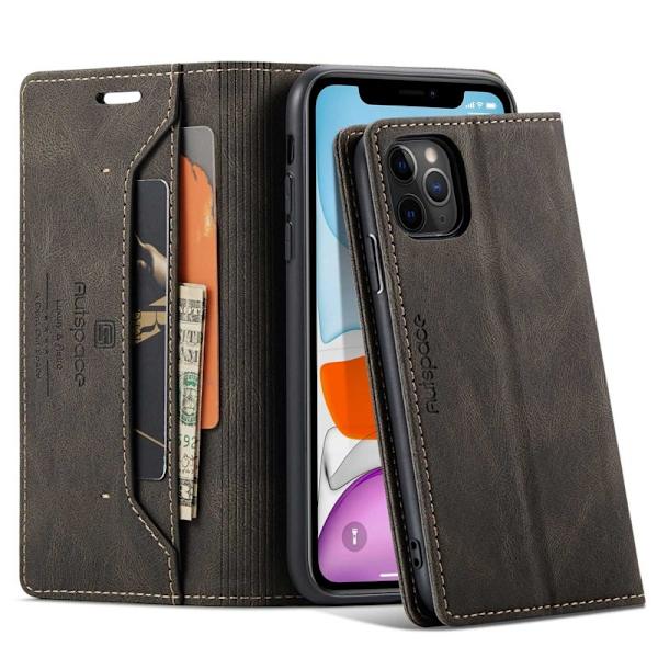 AUTSPACE A01 iPhone 11 Pro Max Plånboksfodral Konstläder - Brun