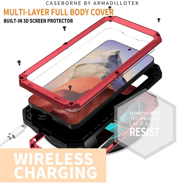 R-JUST Mobilskal till Galaxy S24+ PC+Silicone+Metal Röd