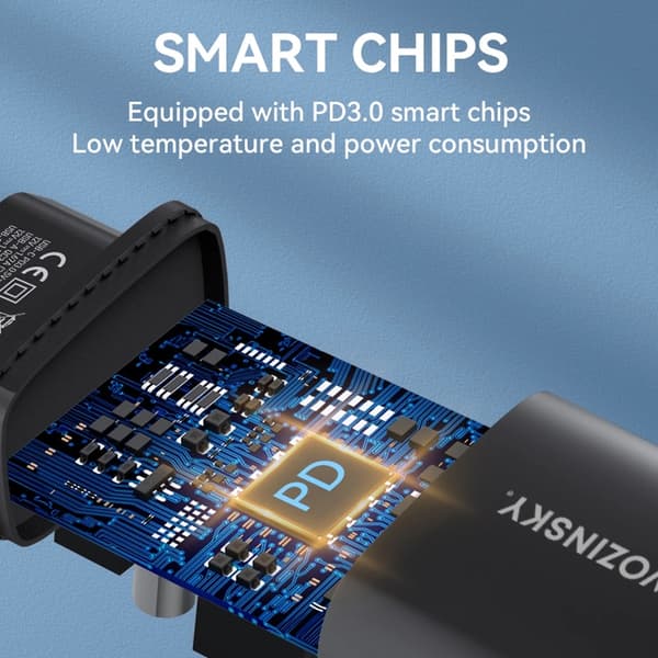 Wozinsky USB-A USB-C 20W Väggladdare - Svart Svart
