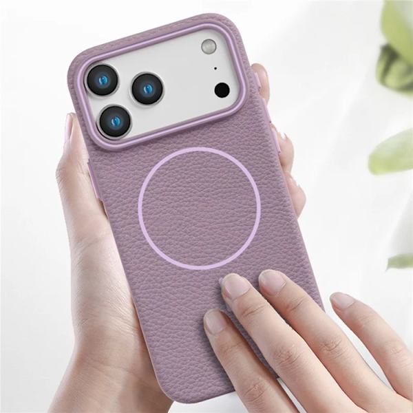 Mobilskal till iPhone 17 Pro Magsafe Litchi Pattern - Vit Vit