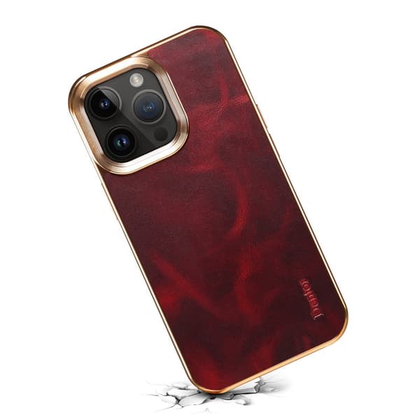 DENIOR Mobilskal till iPhone 15 Pro Äkta Läder + PC + TPU Röd