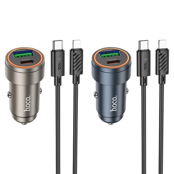 Hoco Biloplader 30W USB-C USB-A med Lightning-kabel Z57A - Sort Svart