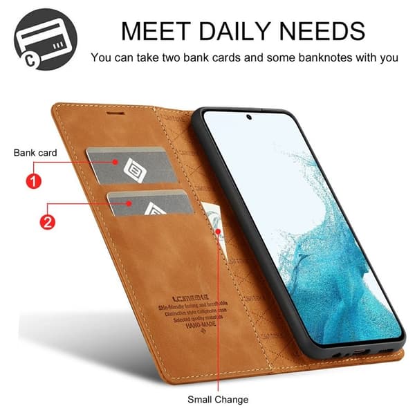 LC.IMEEKE Samsung Galaxy S25 FE Plånboksfodral Konstläder - Brun
