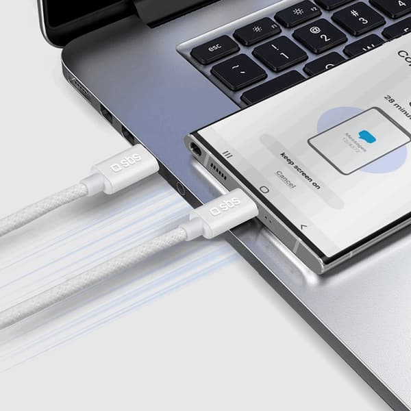 SBS USB-C til USB-C Kabel 1.5m 60W Flettet - Hvid