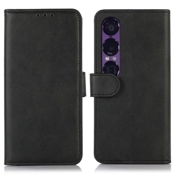 Sony Xperia 1 VII Plånboksfodral Cowhide Texture Konstläder - Svart