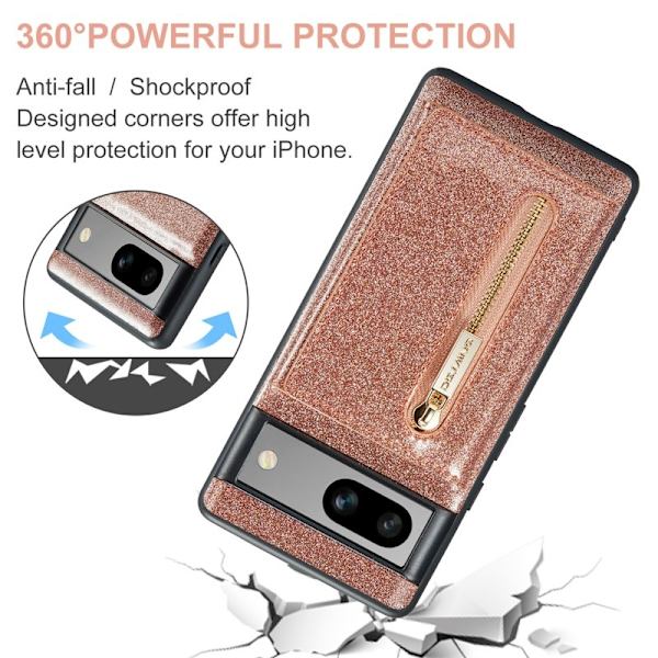 DG.MING M3 Series Konstläder Plånboksfodral för Google Pixel 7a - Roséguld