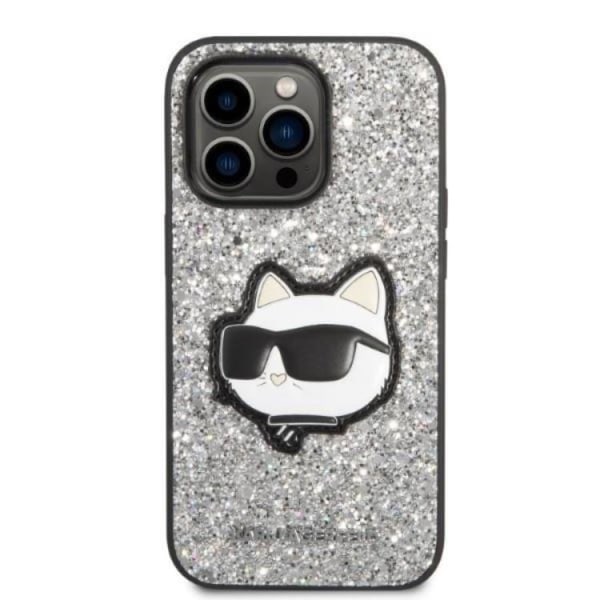 Karl Lagerfeld iPhone 14 Pro Skal Glitter Choupette Patch - Silv