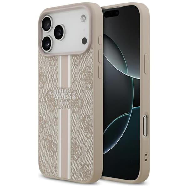 Guess telefontaske til iPhone 17 Pro Max MagSafe 4G trykte striber - lyserød Rosa