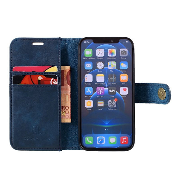 DG.MING iPhone 12 mini Plånboksfodral 2 i 1 Äkta läder Stöttålig Blå