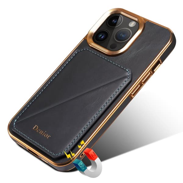 DENIOR Mobilskal till iPhone 14 Pro Max Äkta Läder TPU+PC - Svart