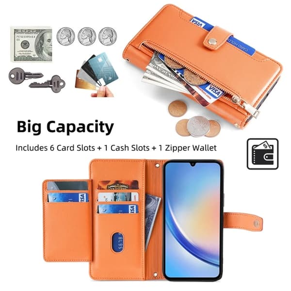 Galaxy A34 5G Konstläder Plånboksfodral Scratch-Proof - Orange Orange