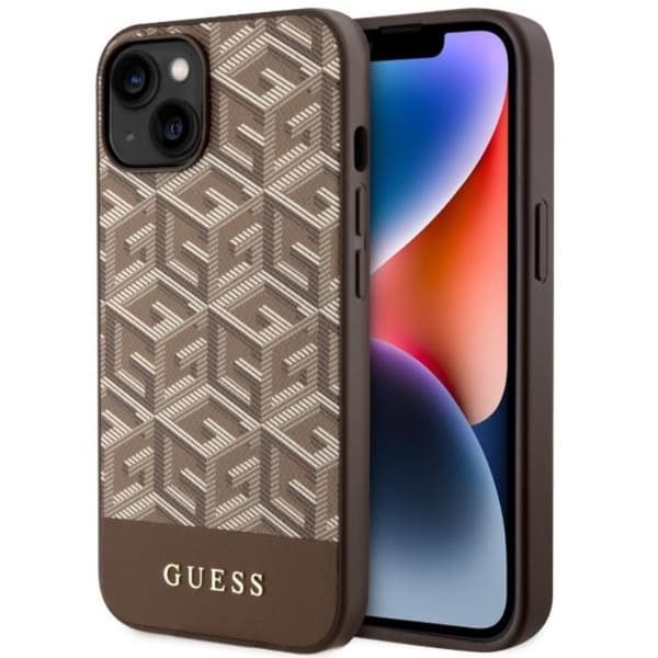Guess Mobilskal till iPhone 14 Plus MagSafe GCube Stripes - Brun Brun