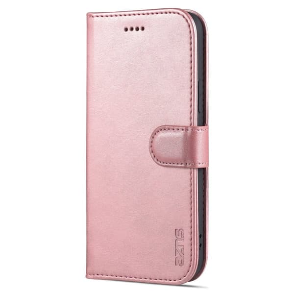 AZNS iPhone 15 Plånboksfodral Anti-Scratch Konstläder - Roséguld