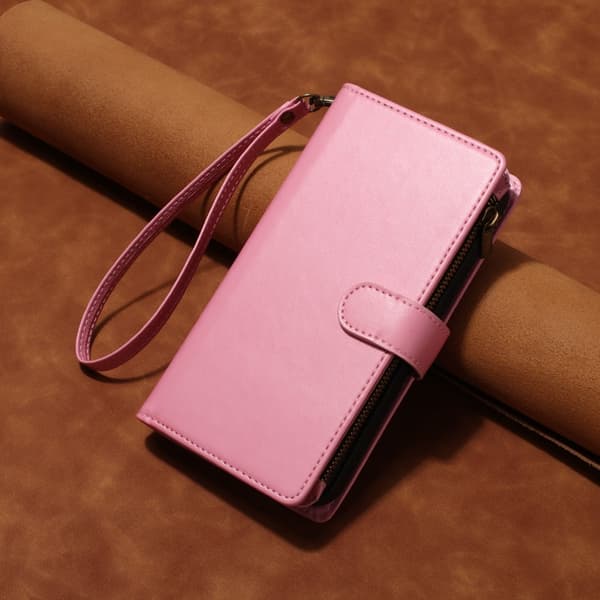 OnePlus 15 5G Konstläder Plånboksfodral Zipper Shockproof Rosa