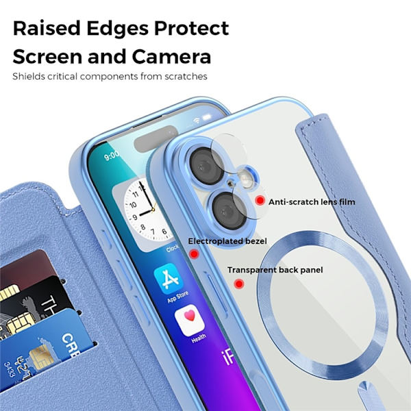 iPhone 17 Plånboksfodral MagSafe Rhombus Konstläder - Blå Blå