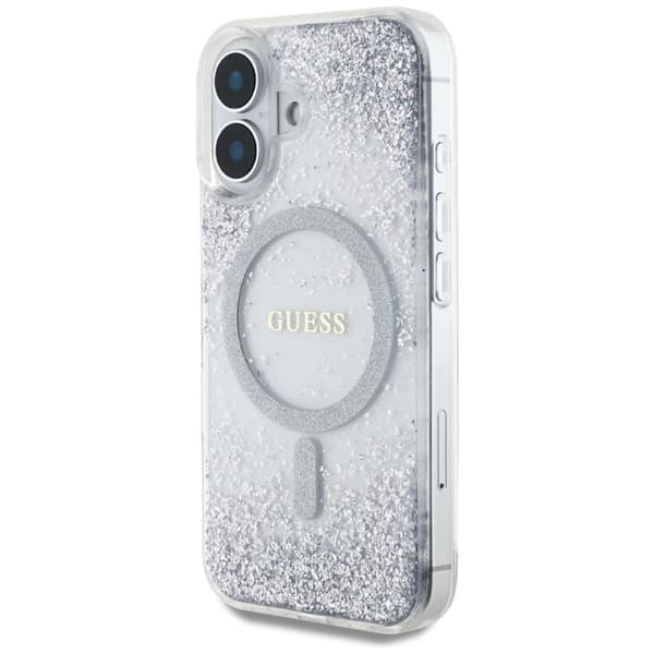 Guess Mobilskal till iPhone 16 MagSafe HC Resin Bottom Glitter - Silver Silver