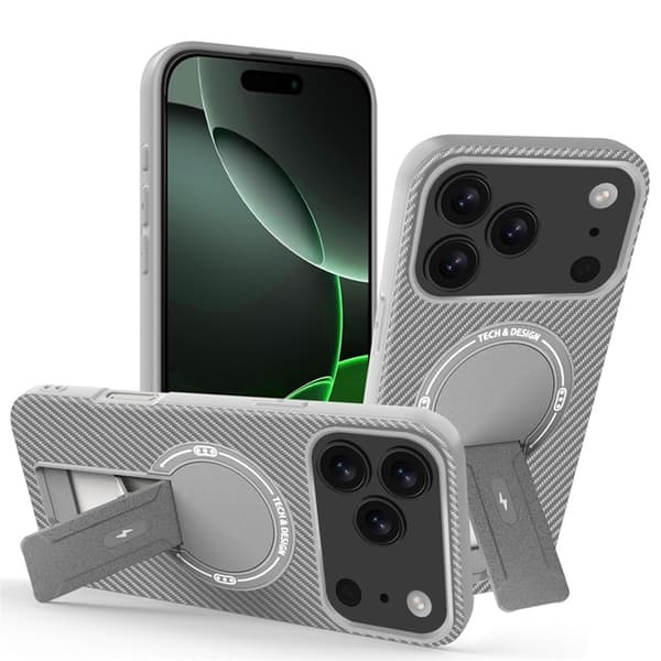 Mobilskal till iPhone 17 Pro Max MagSafe Kickstand Carbon Fiber - Grå Grå