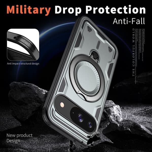 Mobilskal till Google Pixel 10/10 Pro Plast Militärskydd Kickstand - Grå