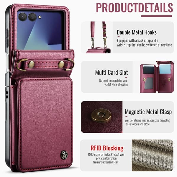 CASEME Galaxy Z Flip 7 Plånboksfodral RFID Blocking C22 - Röd Röd
