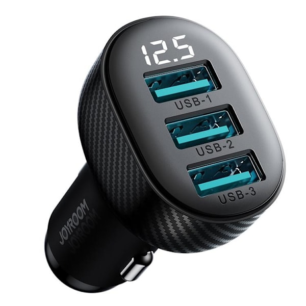Joyroom Billaddare 3.4A 3x USB-A med Display - Svart Svart
