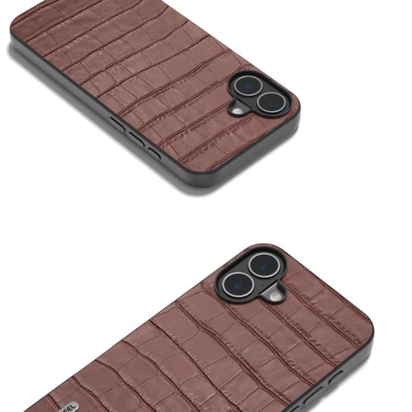 ABEEL Mobilskal till iPhone 16 Äkta Läder + PC + TPU Stöttålig - Brun