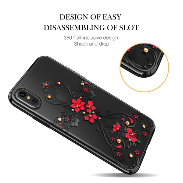 Kingxbar Cover med Swarovski Stene til iPhone XS / X - Flower