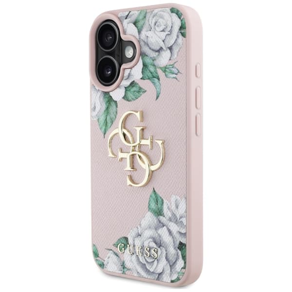 Guess Mobilskal till iPhone 16 Grained Roses Big 4G logo - Rosa
