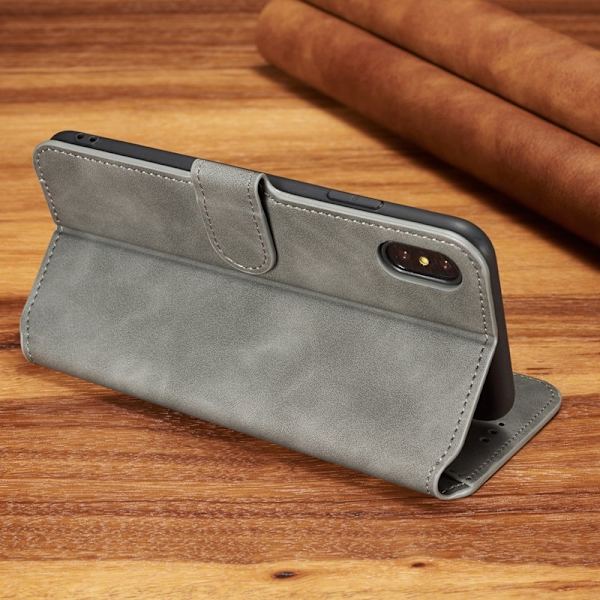 DG.MING Retro KonstLäder Plånboksfodral iPhone XS Max Grå