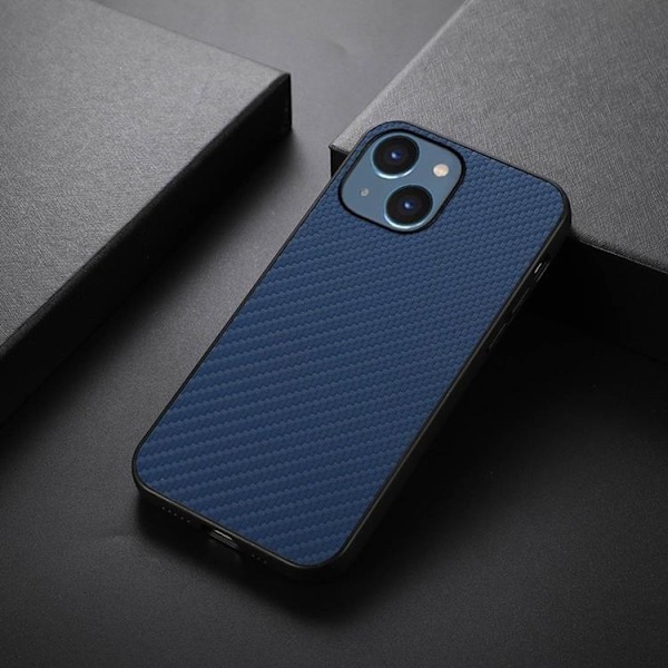 iPhone 14 Plus Skal Carbon Fiber - Blå Blå