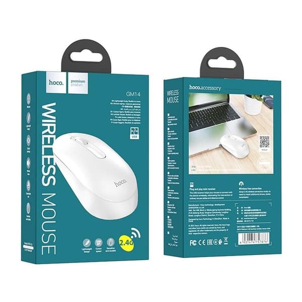 Hoco Trådløs Mus 2.4G 1200 DPI GM14 - Hvid Vit