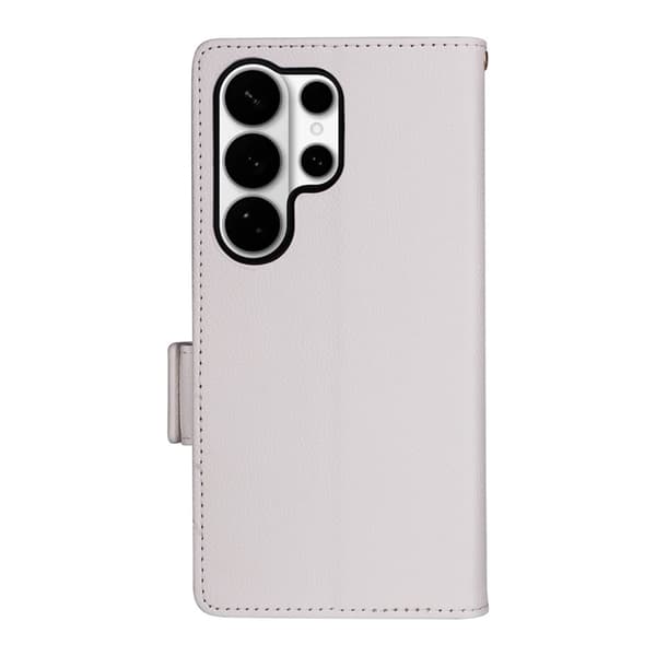 Galaxy S26 Ultra Plånboksfodral Litchi Konstläder med Rem - Vit Vit