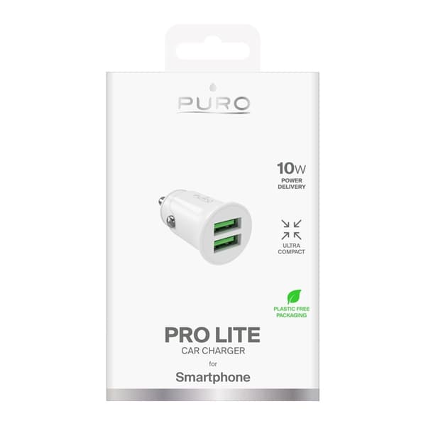 Puro Biloplader 10W 2x USB-A Pro Lite - Hvid Vit