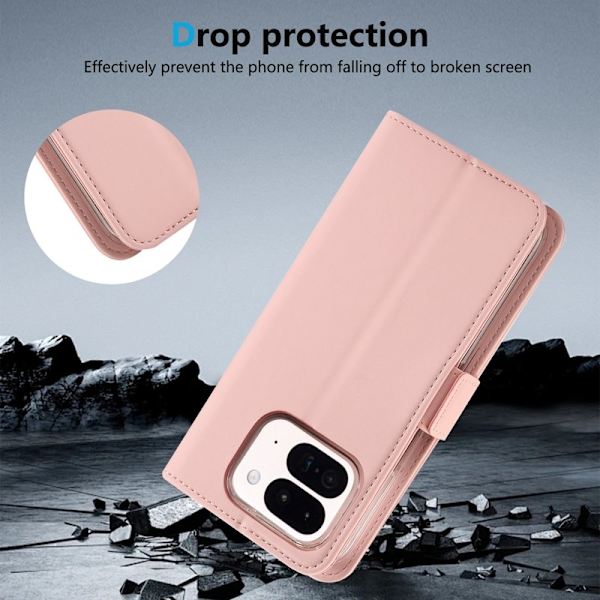 ABEEL Style A02 Konstläder Plånboksfodral för Google Pixel 9 Pro 5G - Rosa
