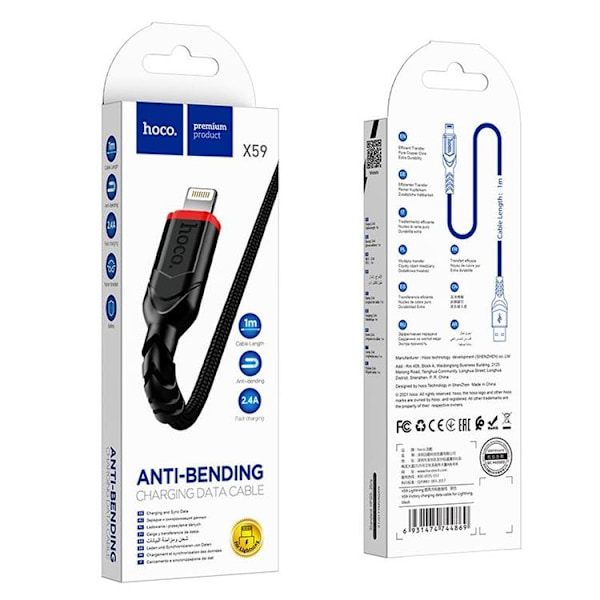 Hoco USB-A til Lightning 2.4A 3m Kabel X59 - Sort Black