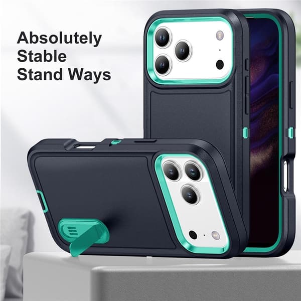 Mobilskal till iPhone 17 Pro Max Kickstand Silikon - Mörkblå/Ljusgrön Blå