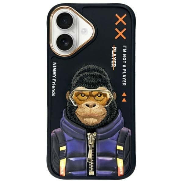 Nimmy Telefontaske til iPhone 16 Cool & Cute 2.0 Monkey - Sort Black