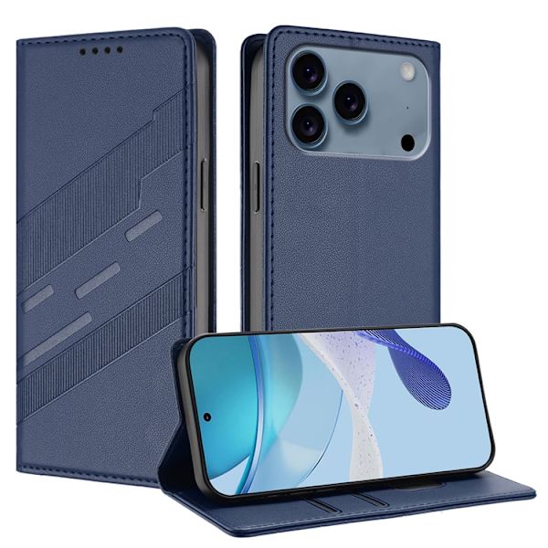 iPhone 17 Pro Plånboksfodral Punk Style Imprinted - Mörkblå Blå