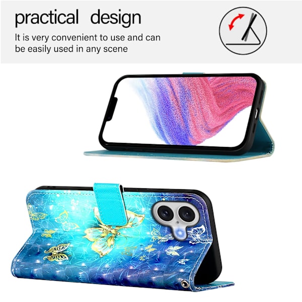 iPhone 17 Plånboksfodral Printing Pattern Med Strap Blå