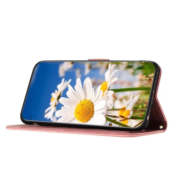 Mobilskal till Samsung Galaxy S26 Plus PU Läder Blommönster - Rosa
