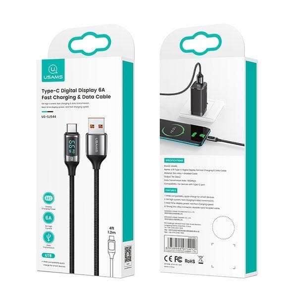 USAMS Flätad kabel U78 USB-C 1,2m LED (US-SJ544) - Vit