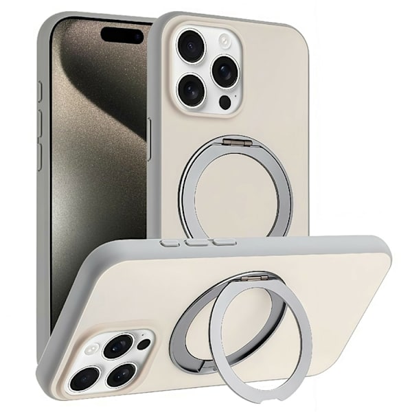 Mobilskal till iPhone 15 Pro MagSafe Rotary Kickstand Skin Touch - Grå Grå