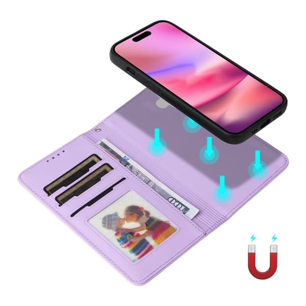BETOPNICE iPhone 16 Plånboksfodral Magnetiskt Detachable Konstläder - Lila